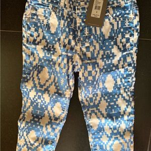 NWT 7 For All Mankind Blue and White Geometric Pants size 8